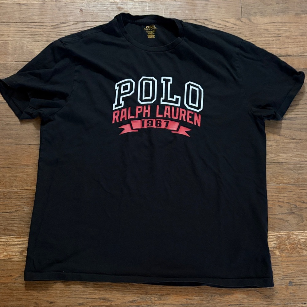 Polo by Ralph Lauren Black Crewneck Tee with Red & White Logo